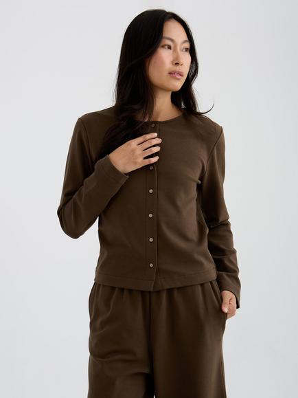 Pretty You London Bamboo Fleece Button Down Top, Slate