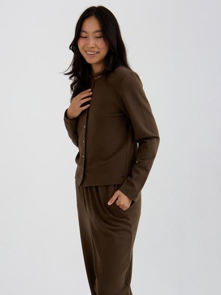 Pretty You London Bamboo Fleece Button Down Top - view 2, Slate
