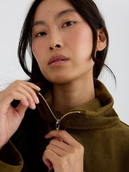 Pretty You London Velour Half Zip Funnel Neck Top, Olive - view 2, Olive