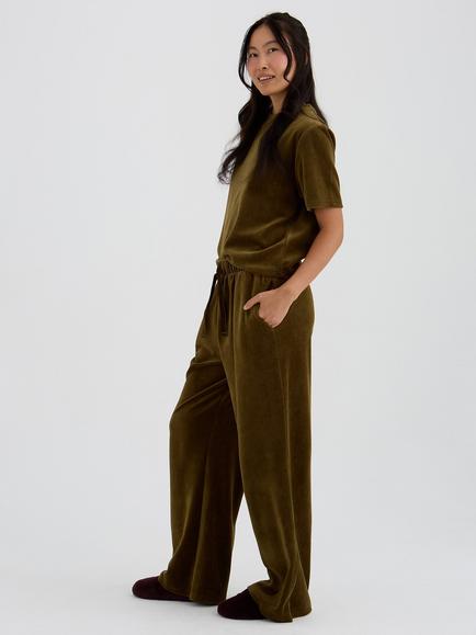 Pretty You London Velour Relaxed T-Shirt, Olive - view 2, Olive