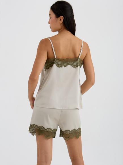 Pretty You London Satin Lace Shorts, Pelican - view 2, Pelican
