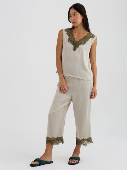 Pretty You London Satin Lace Capri Trousers, Pelican