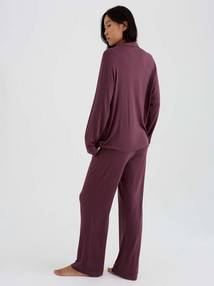 Pretty You London Bamboo New Classic Long Pyjama Set, Huckleberry - view 2, Huckleberry