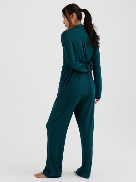 Pretty You London Bamboo New Classic Long Pyjama Set, Sea - view 2, Sea