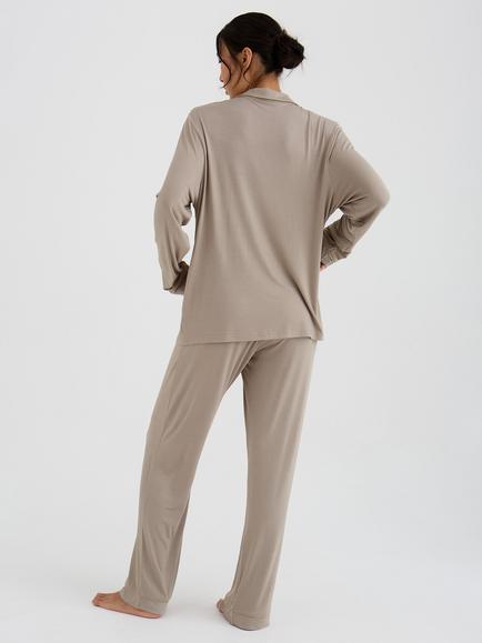 Pretty You London Bamboo New Classic Long Pyjama Set, Twig - view 2, Twig