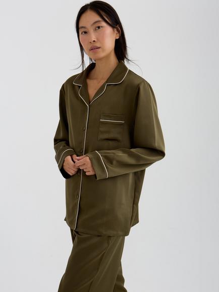 Pretty You London Satin Long Pyjama Set - view 2, Olive