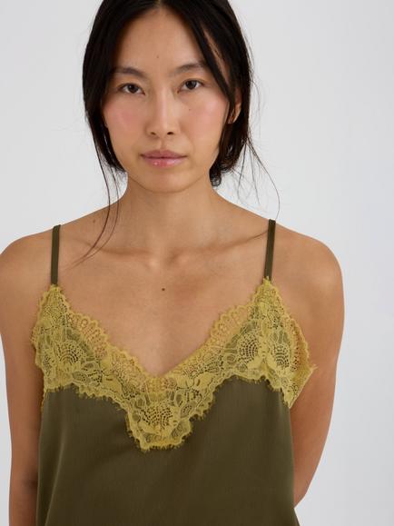 Pretty You London Satin Lace Cami, Olive - view 2, Olive