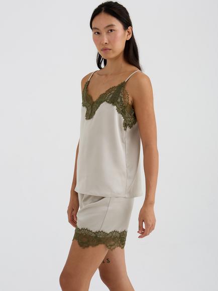 Pretty You London Satin Lace Cami, Pelican, Pelican
