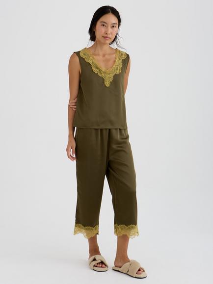 Pretty You London Satin Lace Vest, Olive, Olive