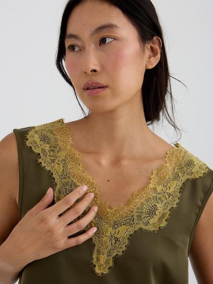 Pretty You London Satin Lace Vest, Olive - view 2, Olive