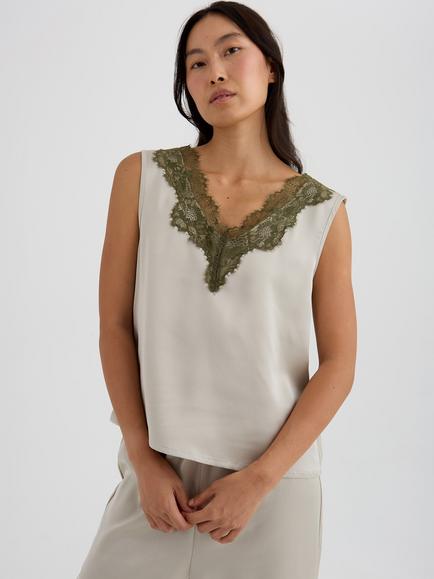 Pretty You London Satin Lace Vest, Pelican - view 2, Pelican