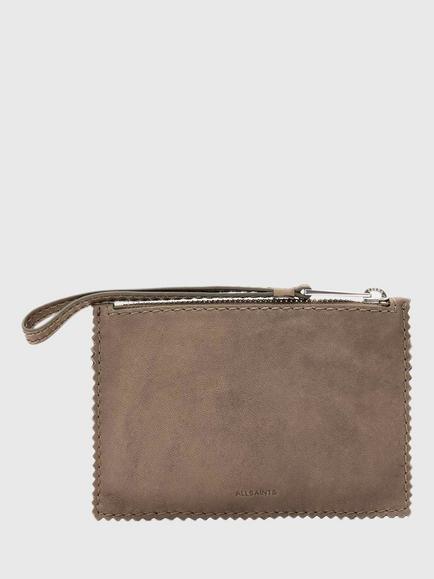 AllSaints Siloh Mini Leather Pouch, Grey Mid, Grey Mid