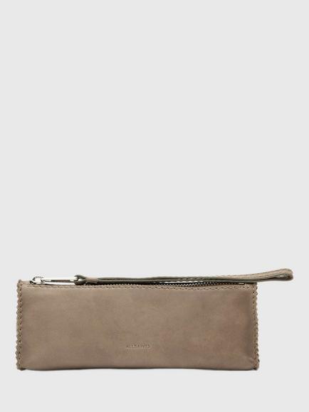 AllSaints Siloh Leather Pencil Case, Grey Mid, Grey Mid