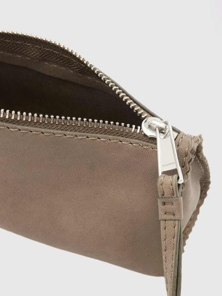 AllSaints Siloh Leather Pencil Case, Grey Mid - view 2, Grey Mid