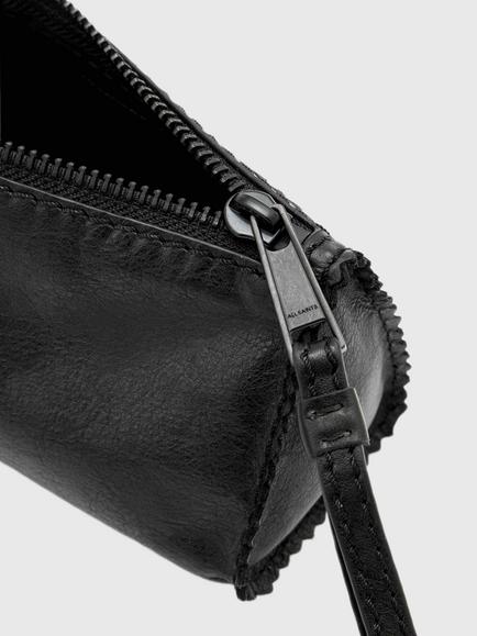 AllSaints Siloh Leather Pencil Case, Black - view 2, Black