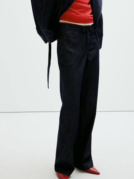 Mango Mid Rise Wide Leg Jeans, Navy, Navy