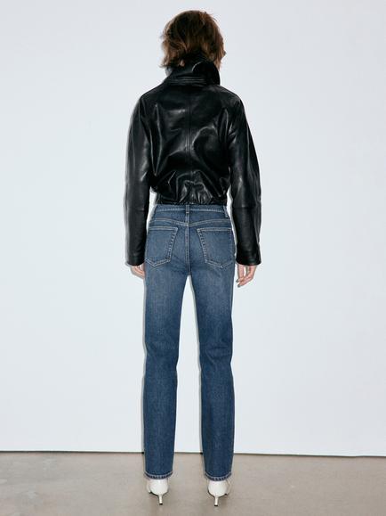 Mango Slim Fit High Waist Jeans, Dark Navy - view 2, Dark Navy