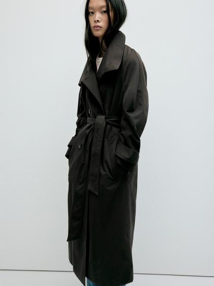 Mango Funnel Neck Trench Coat, Chocolate, Chocolate