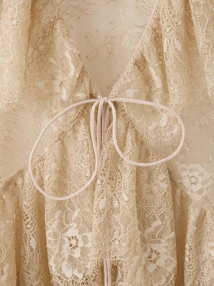 Mango Lace Tie Neck Ruffle Blouse, Sand - view 2, Sand
