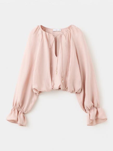 Mango Gathered Blouse, Light Pink, Light Pink