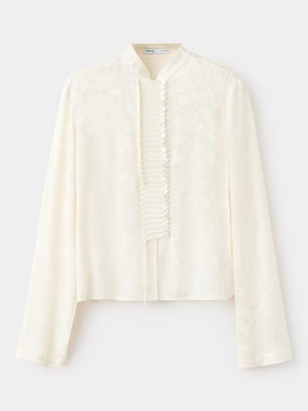 Mango Long Sleeve Pearl Detail Blouse, Off White, Off White
