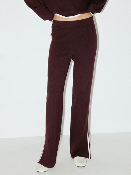 Mango Mid-Rise Knit Wide-Leg Trousers, Chocolate, Chocolate