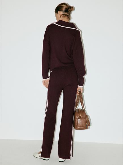 Mango Mid-Rise Knit Wide-Leg Trousers, Chocolate - view 2, Chocolate