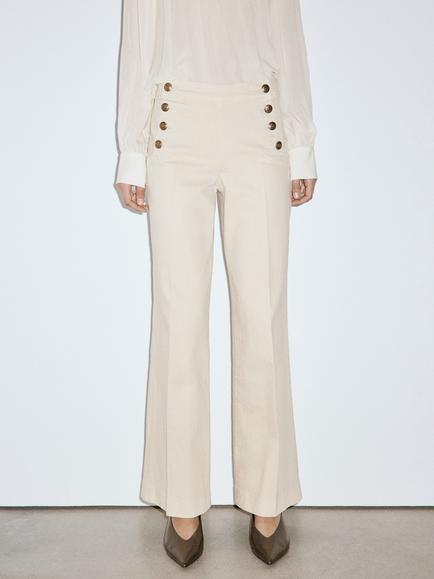 Mango Tejano Emily High Rise Sailor Button Wide Leg Jeans, Sand, Sand