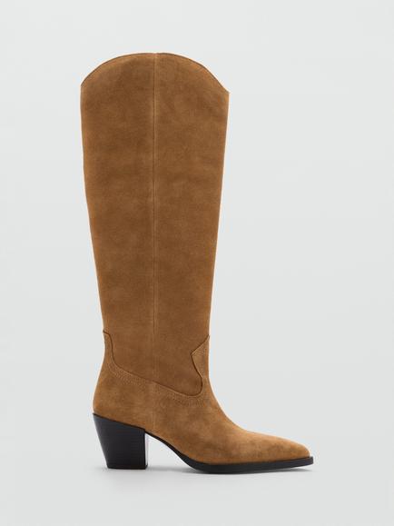 Mango Suede Knee High Boots, Tobacco, Tobacco