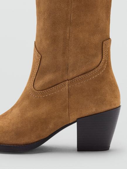 Mango Suede Knee High Boots, Tobacco - view 2, Tobacco