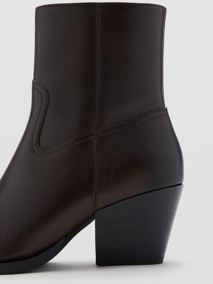 Mango Leather Point Toe Block Heel Ankle Boots, Chocolate - view 2, Chocolate