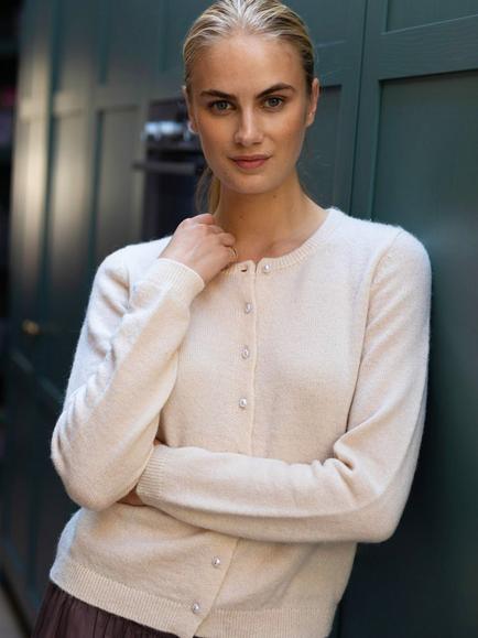 Aspiga Wool Blend Long Sleeve Cardigan, Cream, Cream