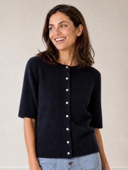 Aspiga Short Sleeve Round Neck Cardigan, Navy, Navy