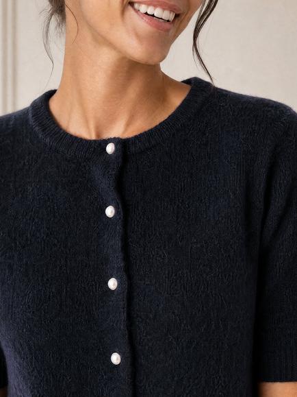 Aspiga Short Sleeve Round Neck Cardigan, Navy - view 2, Navy