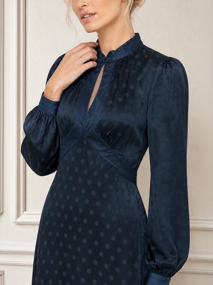 Aspiga Satin Jacquard Spot Print Maxi Dress, Navy - view 2, Navy