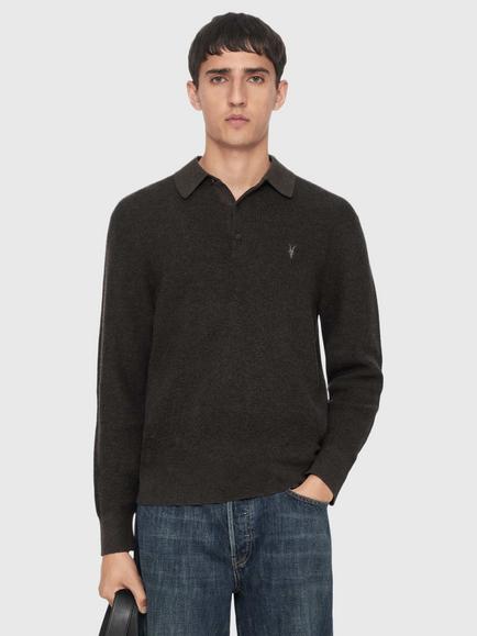 AllSaints Aspen Cotton Rich Polo Shirt, Green Mid, Green Mid
