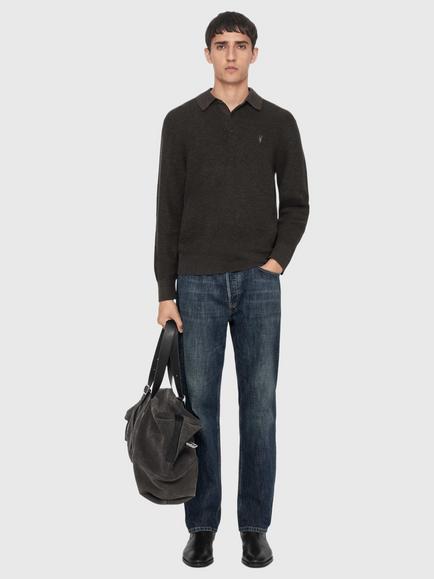 AllSaints Aspen Cotton Rich Polo Shirt, Green Mid - view 2, Green Mid