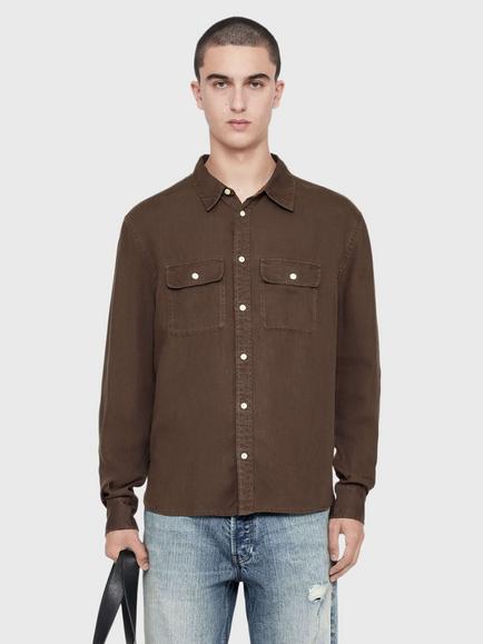 AllSaints Bond Shirt, Blue Mid, Brown Chocolate