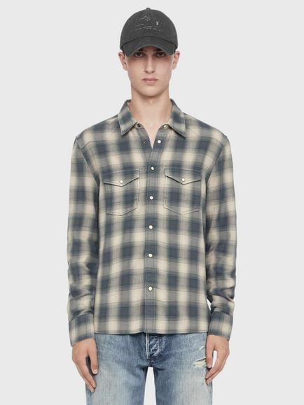 AllSaints Brook Long Sleeve Check Shirt, Blue, Blue