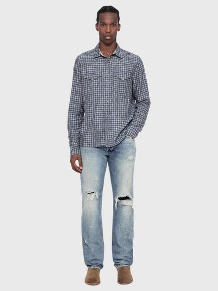 AllSaints Court Cotton Checked Long Sleeve Shirt - view 2, Blue Indigo
