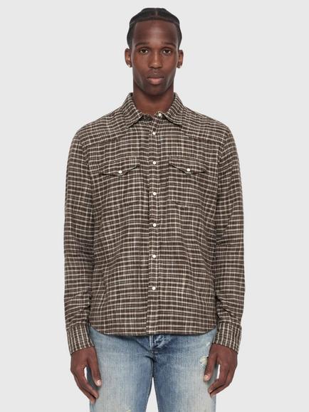 AllSaints Court Cotton Checked Long Sleeve Shirt, Brown Mid