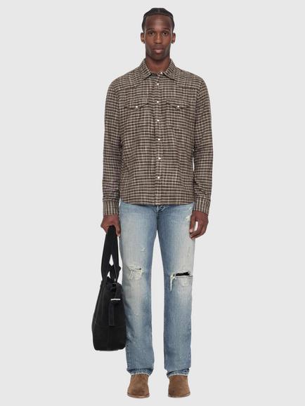 AllSaints Court Cotton Checked Long Sleeve Shirt - view 2, Brown Mid