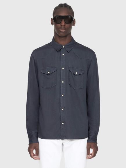 AllSaints Hanway Long Sleeve Shirt, Black, Blue Mid