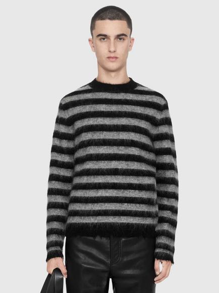 AllSaints Harry Crew Neck Wool and Mohair Jumper, Black/Grey, Black/Grey