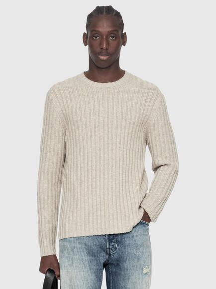AllSaints Liev Crew Neck Wool Jumper, Grey Mid