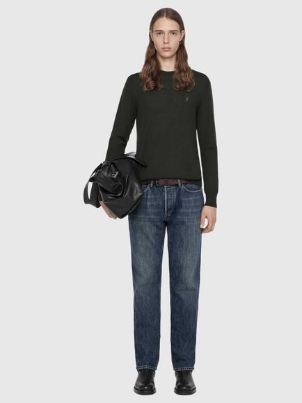 AllSaints Mode Crew Neck Merino Wool Jumper - view 2, Green Mid
