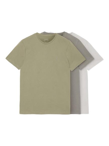 AllSaints Brace Cotton Slim Fit Crew Neck T-Shirt, Pack of 3, Grey/Blue/Green, Grey/Blue/Green