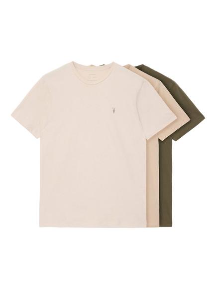 AllSaints Brace Cotton Slim Fit Crew Neck T-Shirt, Pack of 3, Grey/Blue/Green, Pink/Taupe/Khaki
