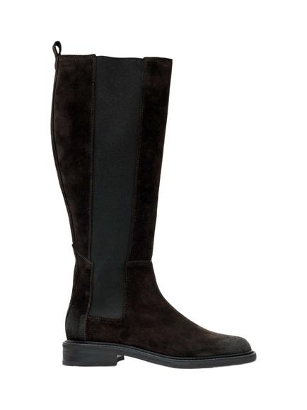 AllSaints Bales Suede Chelsea Knee High Boots, Dark Brown, Dark Brown
