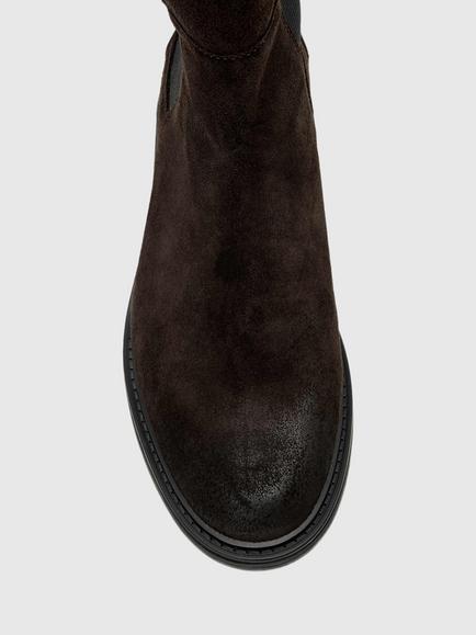 AllSaints Bales Suede Chelsea Knee High Boots, Dark Brown - view 2, Dark Brown